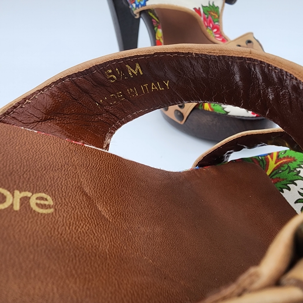 Isabella Fiore Italy Floral Wooden Platform Heel Clogs Sandals Size 5.5 - Picture 12 of 14